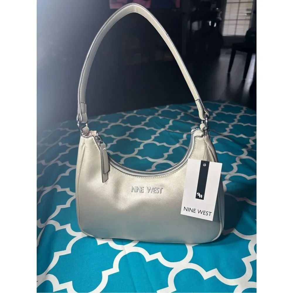 New Nine West Aidie Mini Silver Shoulder Hobo Bag